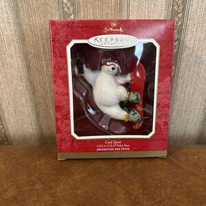 Vintage Cool Sport Coca Cola Polar Bear Ornament NIB Hallmark Keepsake snowboard